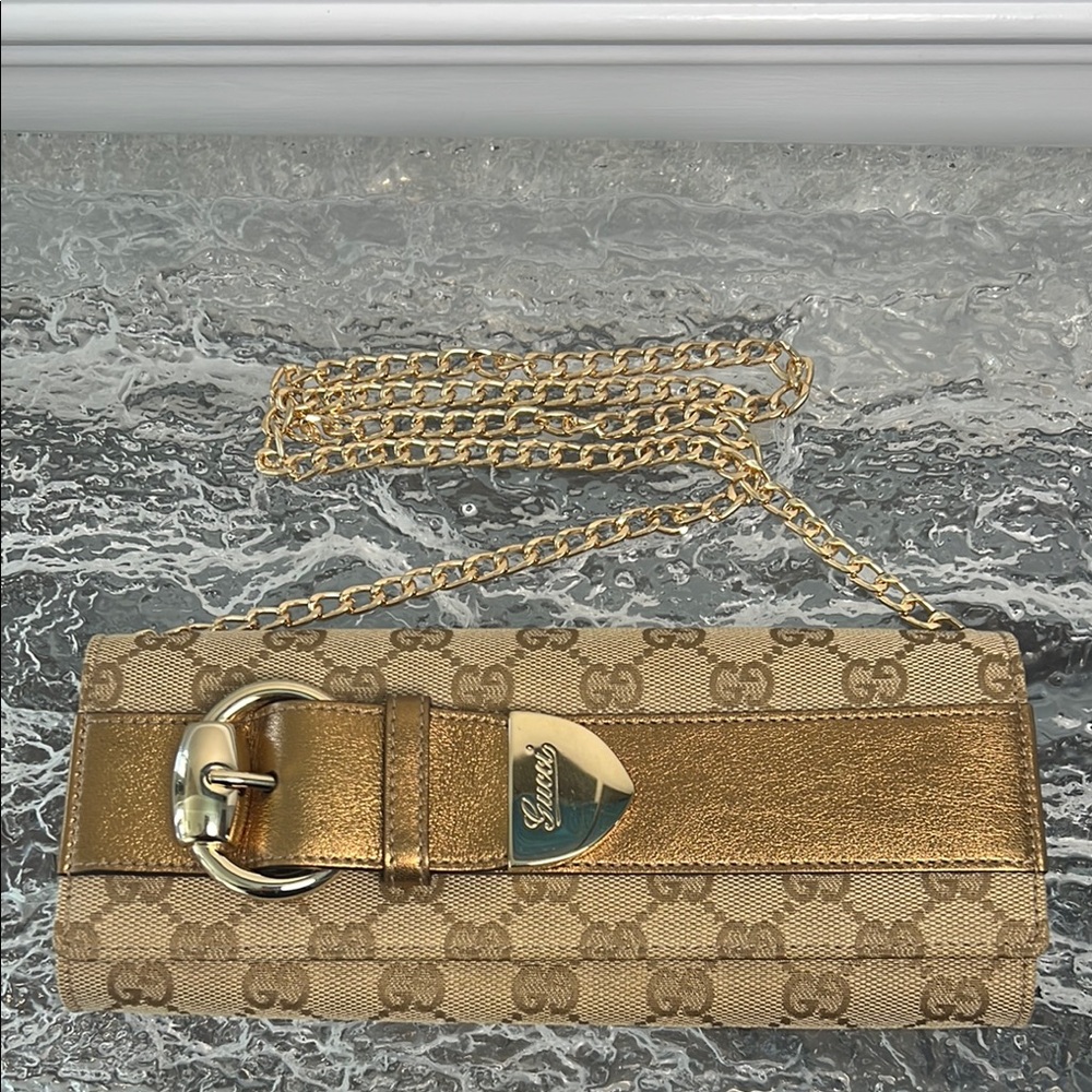 Gucci Gold Monogram Clutch
